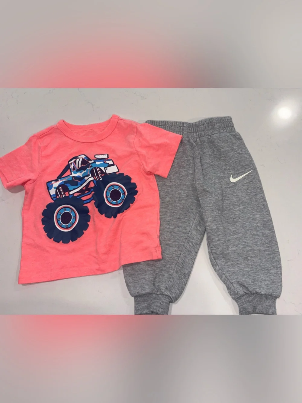 The Children's Place Coral Tee with Gray Sweatpants Set